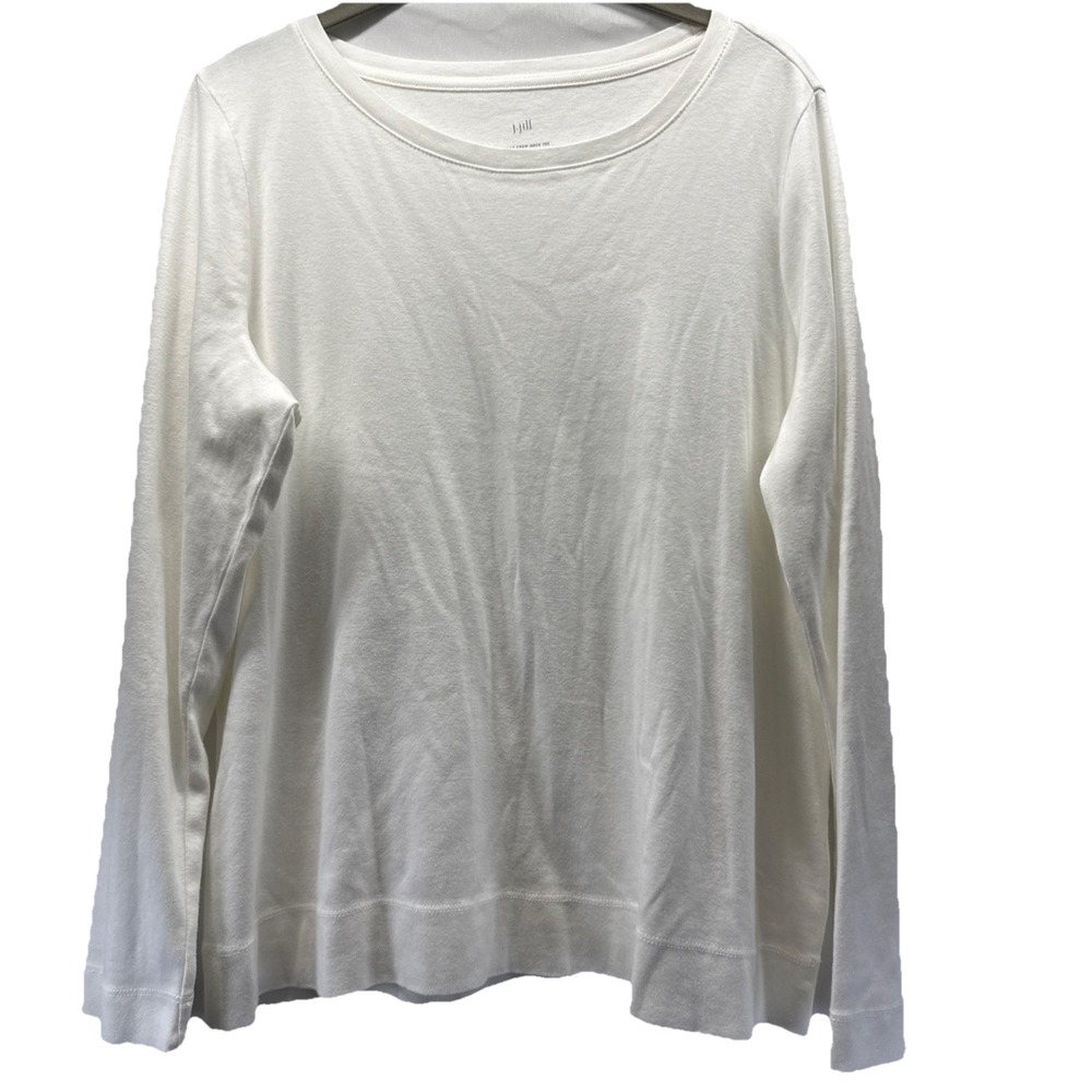 J Jill Women's Crew Neck Top L Petite LP Solid White Long Sleeve Soft Pullover